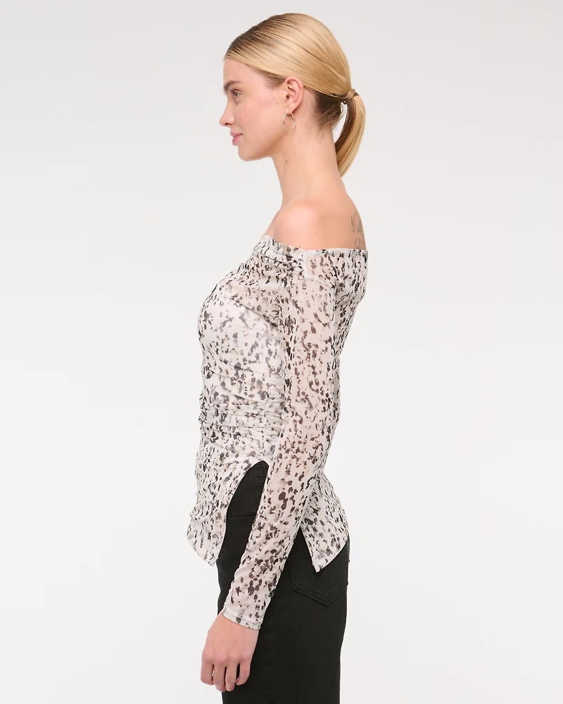 Off-The-Shoulder Draped Mesh Top
