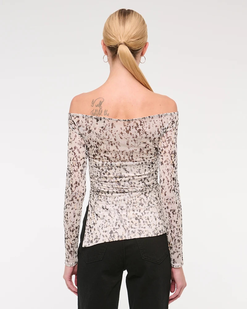 Off-The-Shoulder Draped Mesh Top