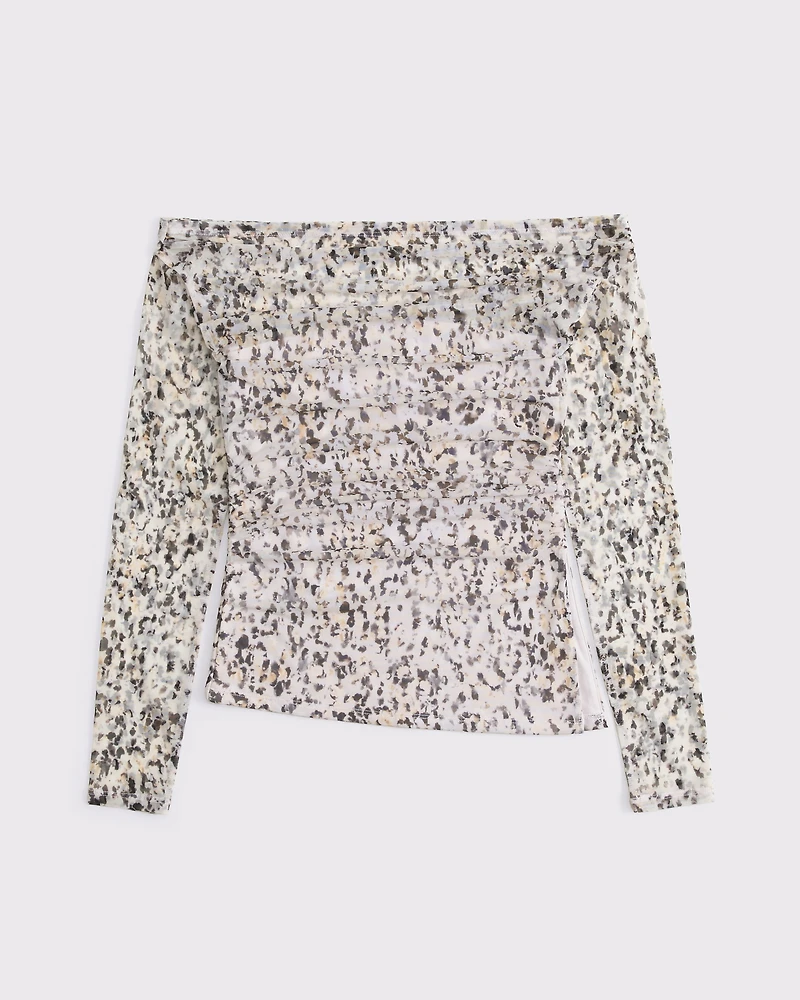 Off-The-Shoulder Draped Mesh Top