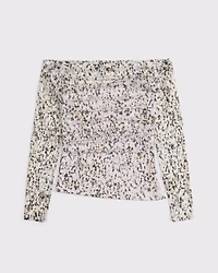 Off-The-Shoulder Draped Mesh Top