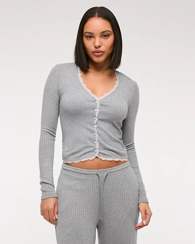 Long-Sleeve Lounge Button-Through Top