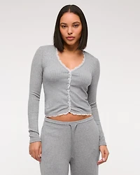 Long-Sleeve Lounge Button-Through Top