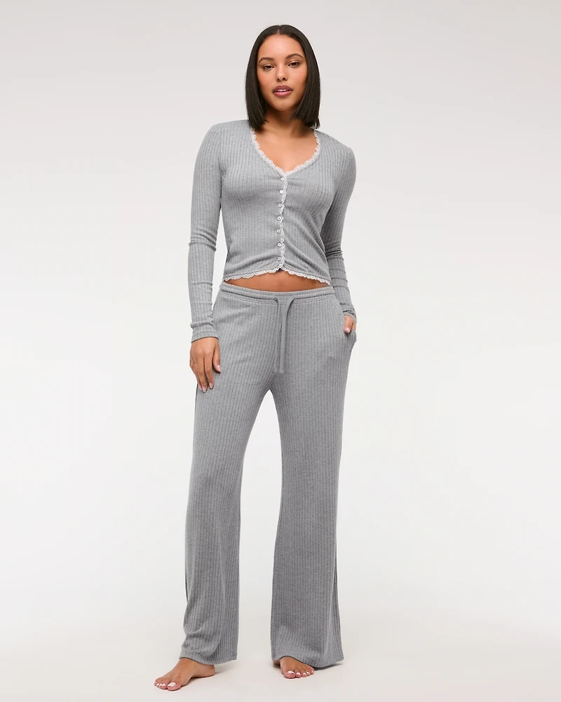 Long-Sleeve Lounge Button-Through Top