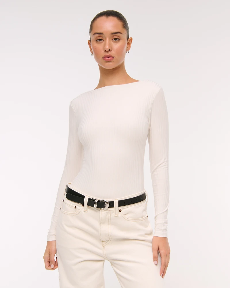 Long-Sleeve Wide Rib Slash Bodysuit