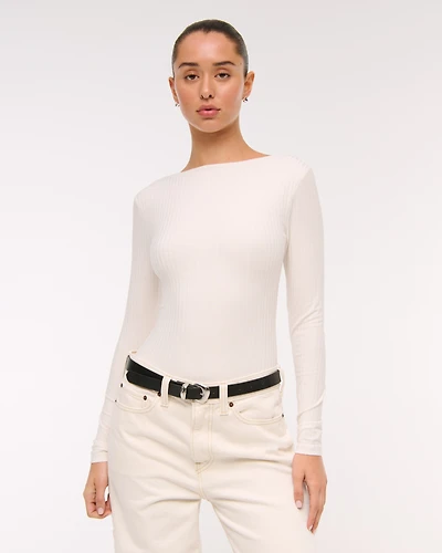Long-Sleeve Wide Rib Slash Bodysuit