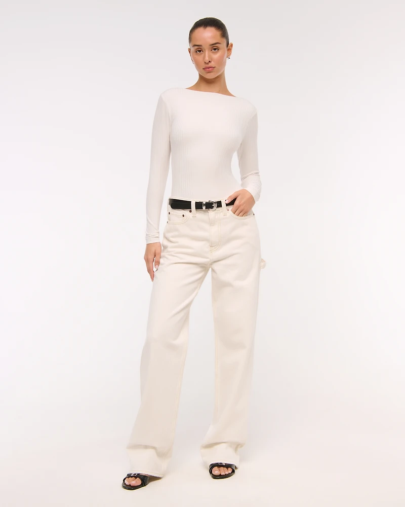 Long-Sleeve Wide Rib Slash Bodysuit