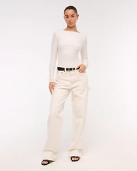 Long-Sleeve Wide Rib Slash Bodysuit