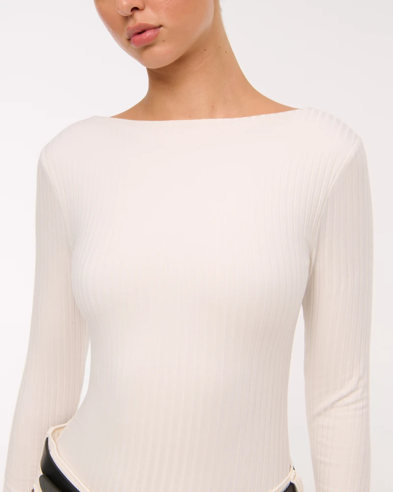 Long-Sleeve Wide Rib Slash Bodysuit