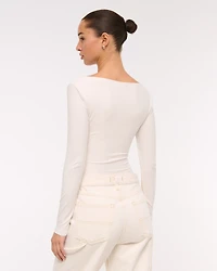 Long-Sleeve Wide Rib Slash Bodysuit