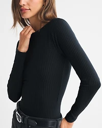 Long-Sleeve Wide Rib Slash Bodysuit