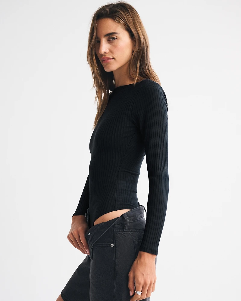 Long-Sleeve Wide Rib Slash Bodysuit