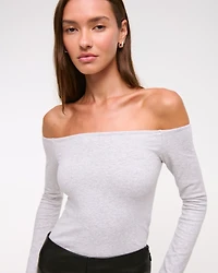 Cotton-Blend Seamless Fabric Off-The-Shoulder Top