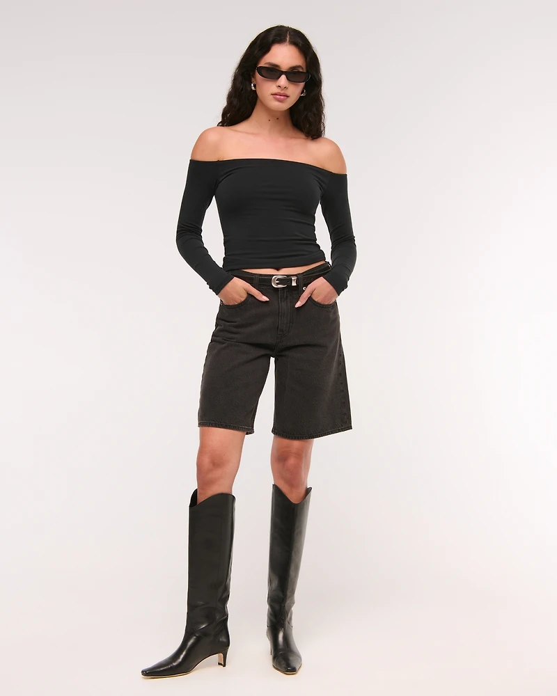 Cotton-Blend Seamless Fabric Off-The-Shoulder Top