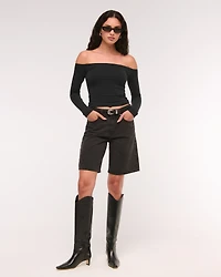 Cotton-Blend Seamless Fabric Off-The-Shoulder Top