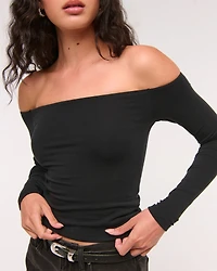 Cotton-Blend Seamless Fabric Off-The-Shoulder Top