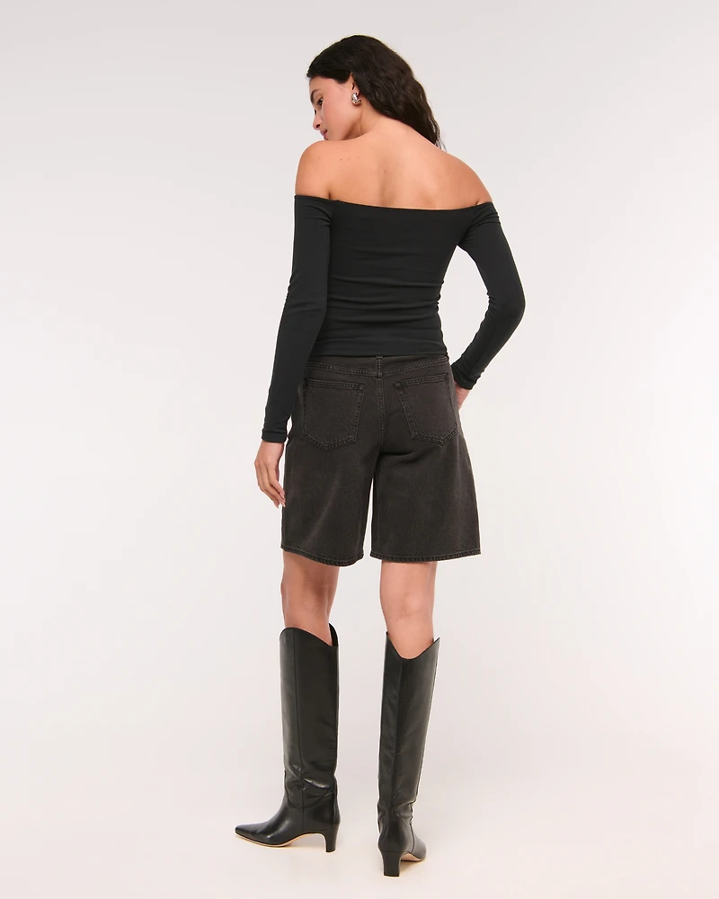 Cotton-Blend Seamless Fabric Off-The-Shoulder Top