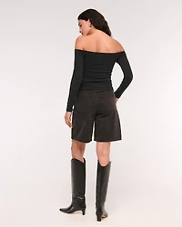 Cotton-Blend Seamless Fabric Off-The-Shoulder Top