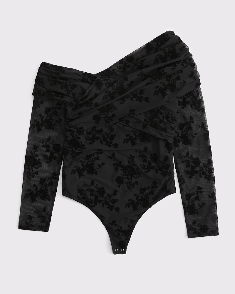 Long-Sleeve Wrap Mesh Bodysuit