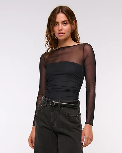 Bra-Free Open-Back Mesh Bodysuit