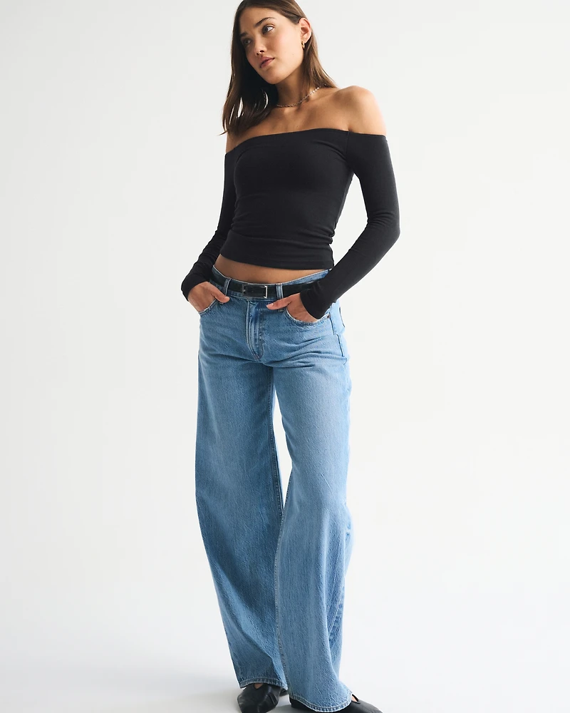 Bra-Free Off-The-Shoulder Long-Sleeve Top