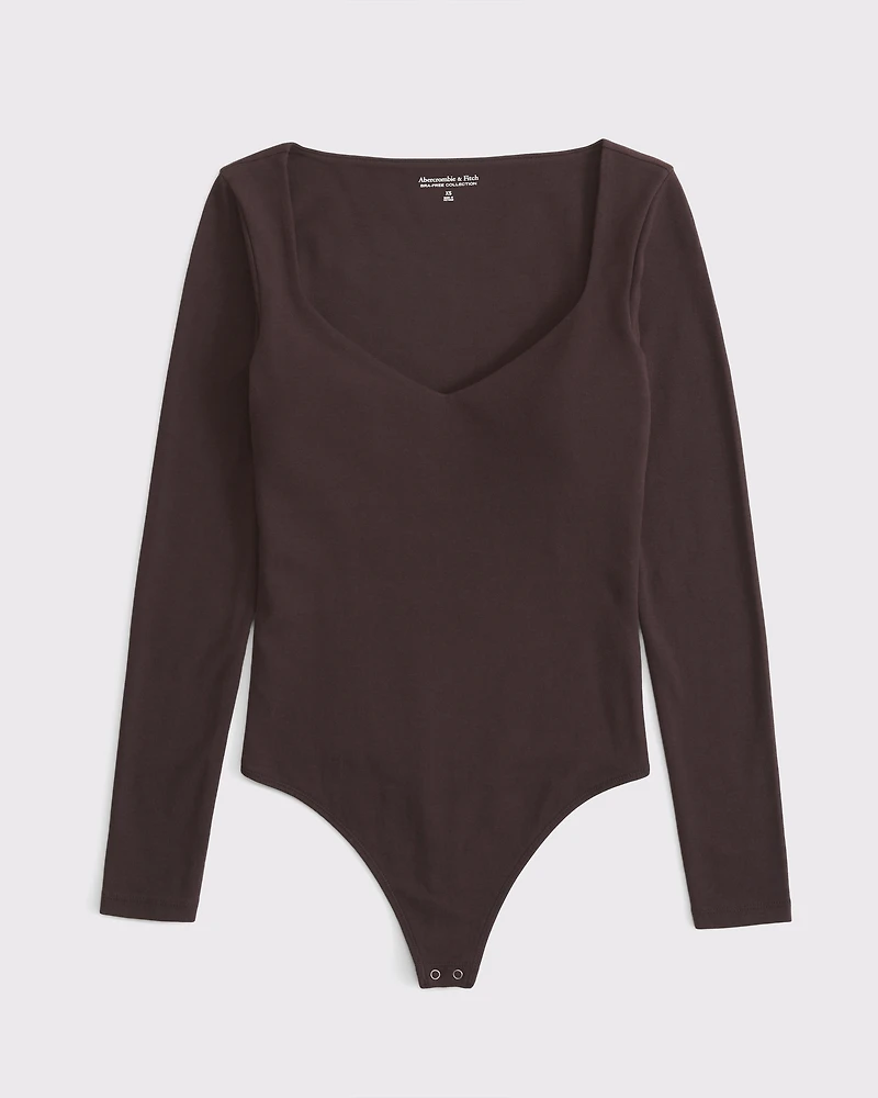Bra-Free Cotton-Blend Seamless Fabric Deep-V Bodysuit