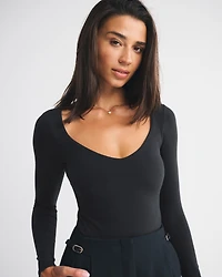 Bra-Free Cotton-Blend Seamless Fabric Deep-V Bodysuit