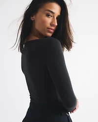 Bra-Free Cotton-Blend Seamless Fabric Deep-V Bodysuit