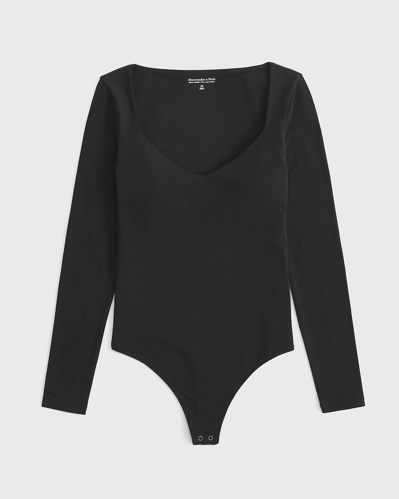 Bra-Free Cotton-Blend Seamless Fabric Deep-V Bodysuit