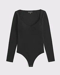Bra-Free Cotton-Blend Seamless Fabric Deep-V Bodysuit