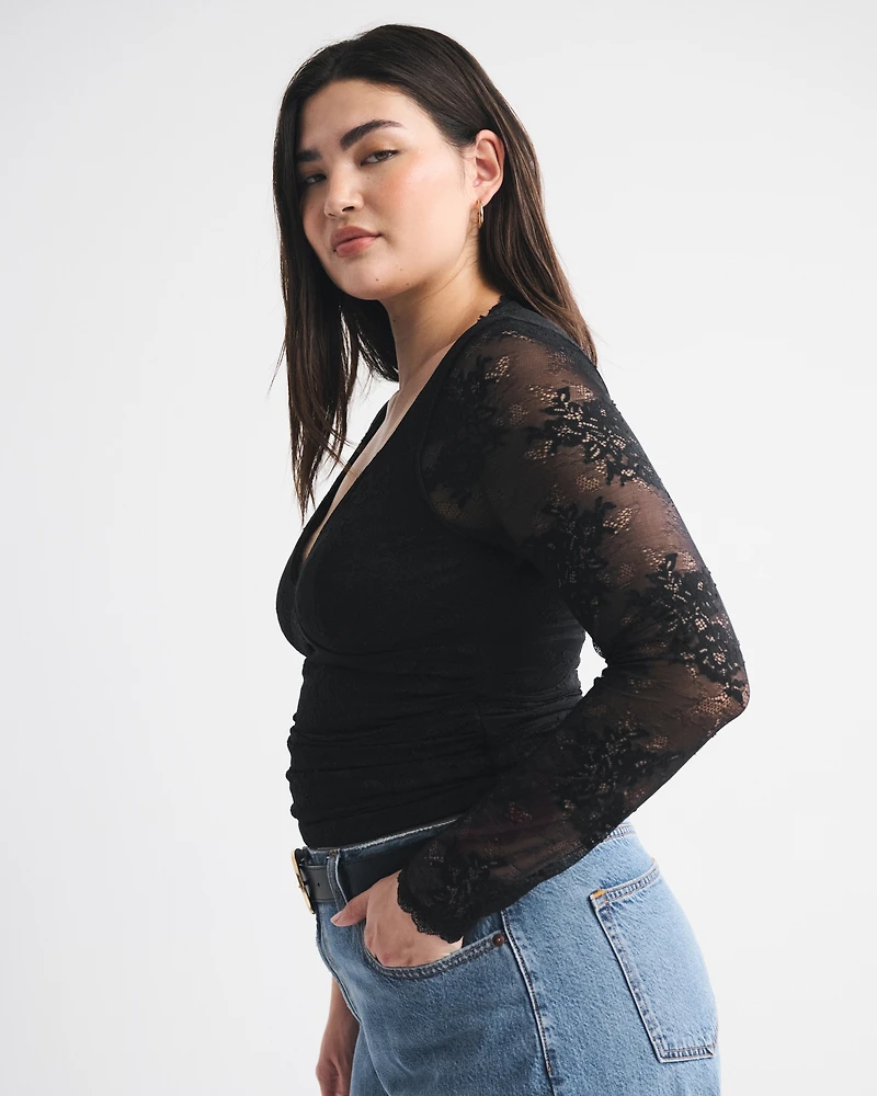 A&F Zoe Bra-Free Long-Sleeve Lace Top