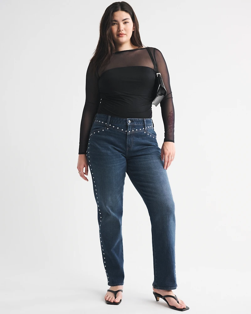 Bra-Free Long-Sleeve Open-Back Hardware Bodysuit