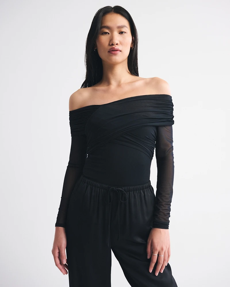 Long-Sleeve Asymmetrical Wrap Bodysuit