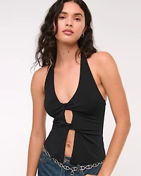 Bra-Free Twist Halter Cutout Top