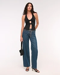 Bra-Free Twist Halter Cutout Top
