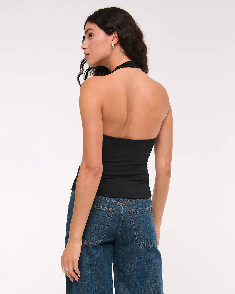 Bra-Free Twist Halter Cutout Top