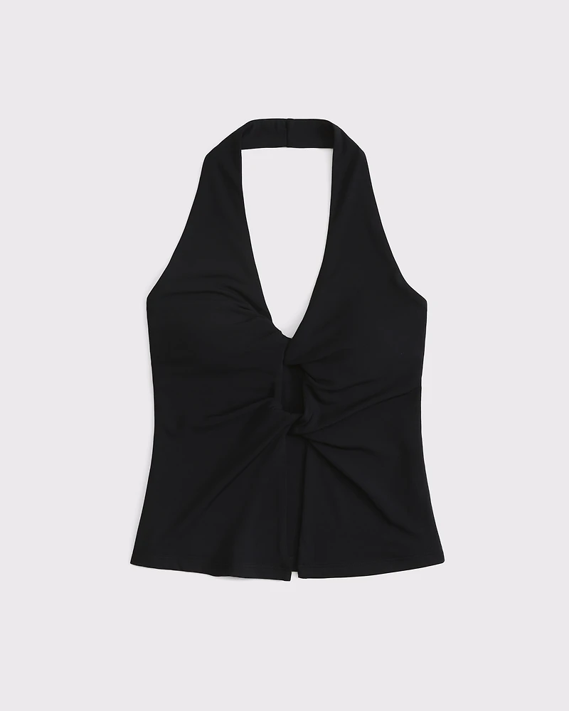 Bra-Free Twist Halter Cutout Top