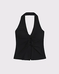 Bra-Free Twist Halter Cutout Top