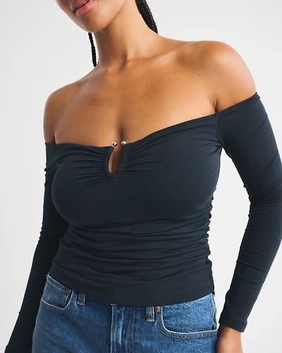 Bra-Free Off-The-Shoulder Hardware Top