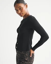 Long-Sleeve Slash Button-Through Top