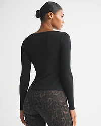 Long-Sleeve Slash Button-Through Top