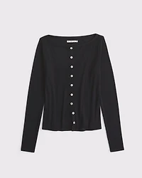 Long-Sleeve Slash Button-Through Top
