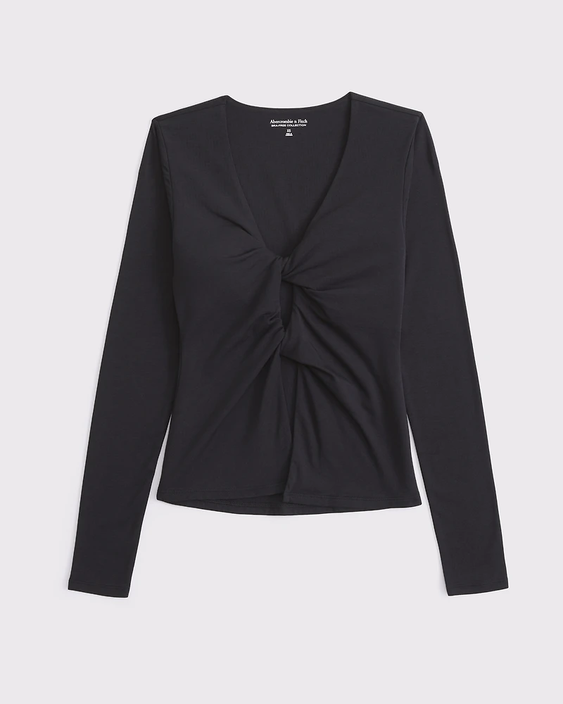 Bra-Free Long-Sleeve Twist Cutout Top