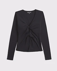 Bra-Free Long-Sleeve Twist Cutout Top