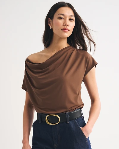 Asymmetrical Draped Cowl Neck Top