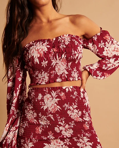 Off-The-Shoulder Smocked Puff Sleeve Top