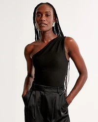 Crepe Asymmetrical One-Shoulder Bodysuit