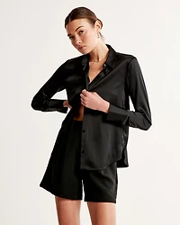 Long-Sleeve Satin Button-Up Shirt