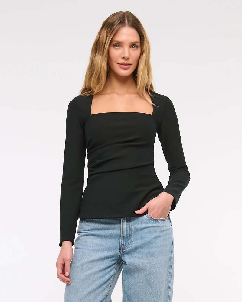 Long-Sleeve Stretch Crepe Portrait Top
