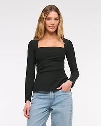 Long-Sleeve Stretch Crepe Portrait Top