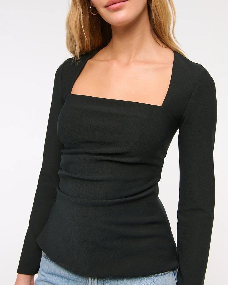 Long-Sleeve Stretch Crepe Portrait Top